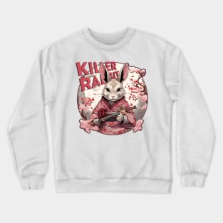 Killer Bunny Samurai Portrait in Cherry Blossom Tree Crewneck Sweatshirt